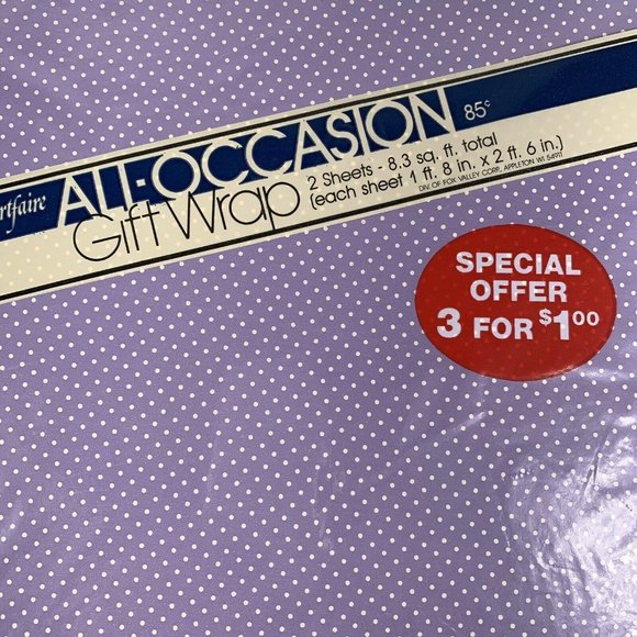Vintage Artfaire All Occasion Lavender Polka Dot Gift Wrap Sheets Two 20" x 30" - Picture 2 of 7